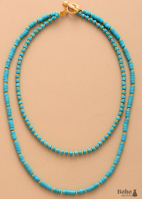 Boho Necklace, Turquoises 2 Layers Chokers Necklace